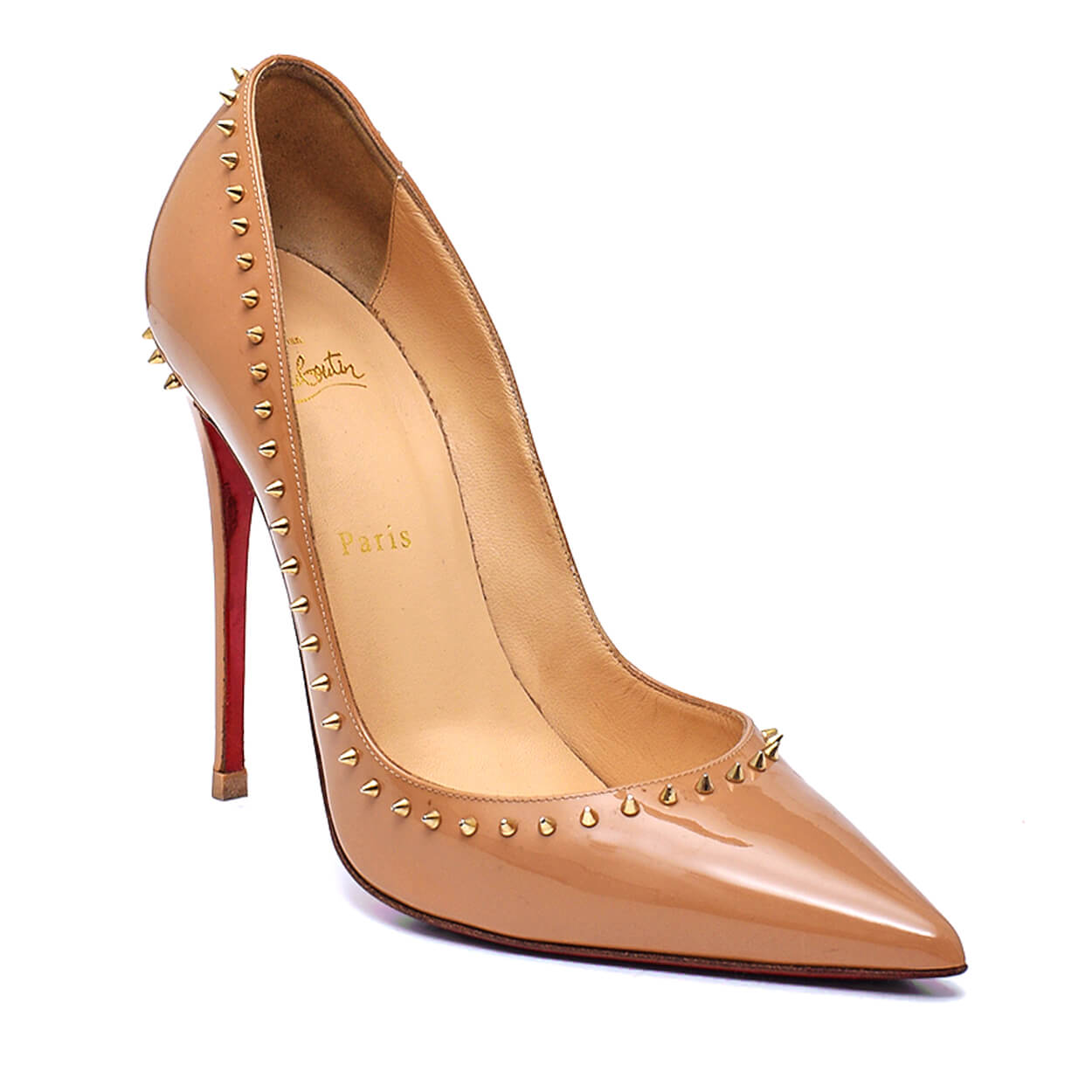 Christian Louboutin -Anjalina Spike Nude Patent Leather Pumps 40